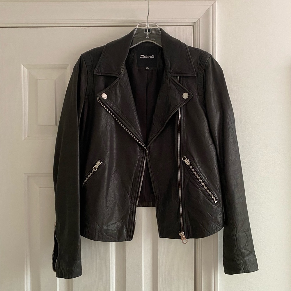 Madewell black washed leather moto jacket